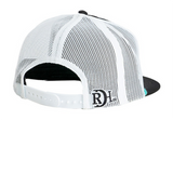 white meshing with snapback and red dirt logo in black 