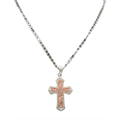 Close up view of Copper & Silver Cross Chain Necklace 