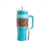 Turquoise Tool with Leather Holder Tumbler Side View