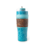 Turquoise Tool with Leather Holder Tumbler Front View