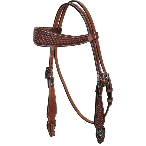 Full view of Showman Classic Basket Leather Browband Headstall 