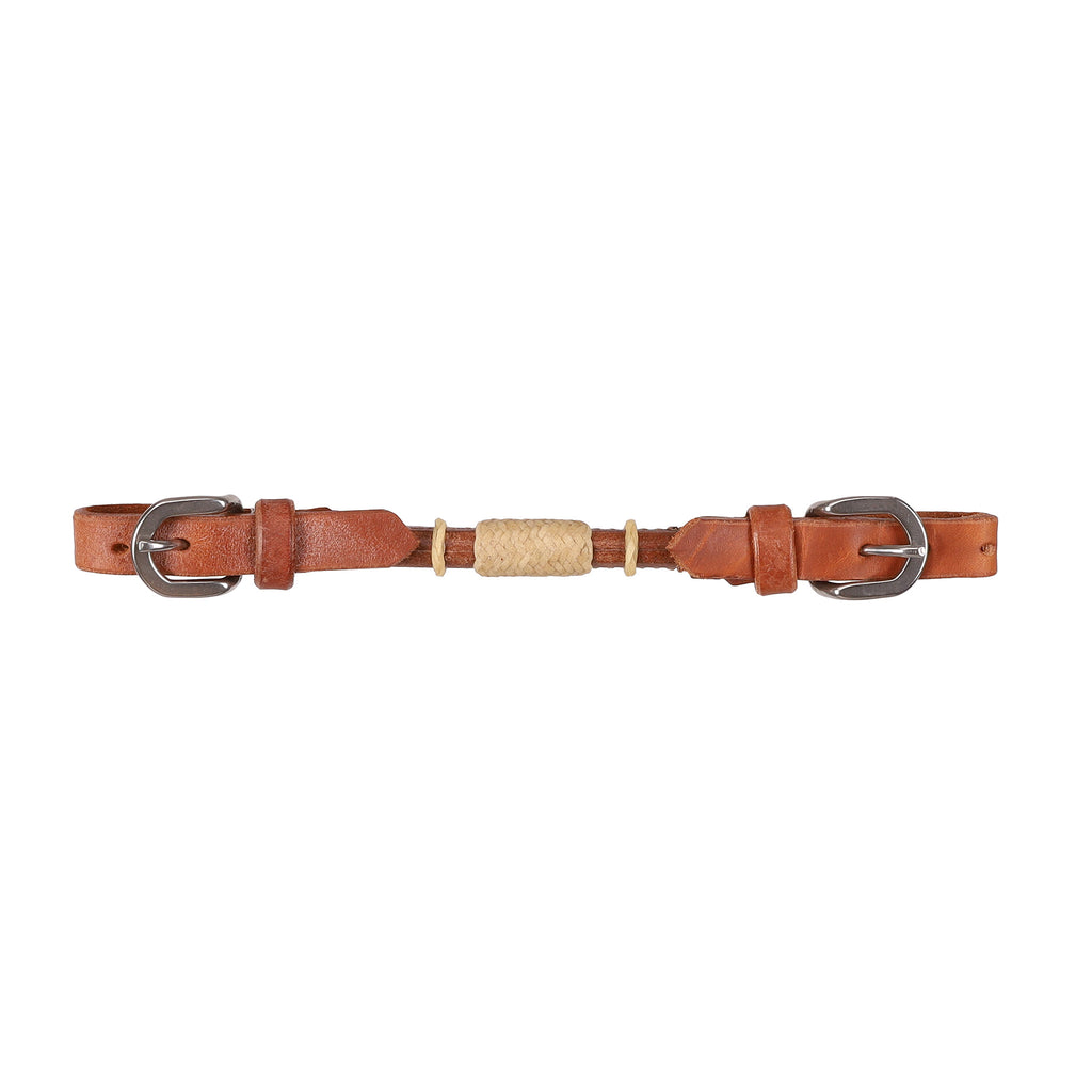 Light brown leather curb strap with rawhide center
