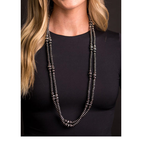 2 string long necklace in black stones