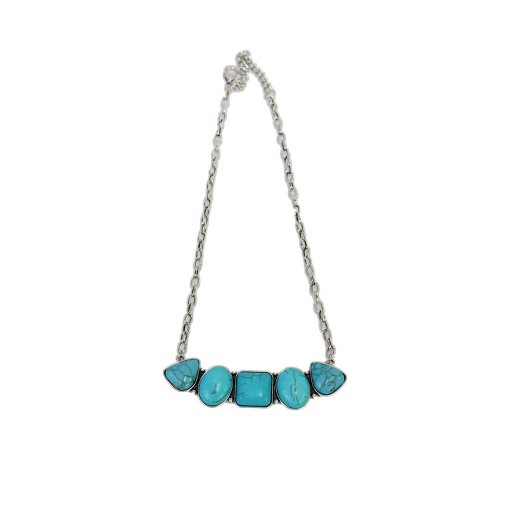 18" 6 Stone Turquoise Bar Necklace