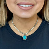 14" Dainty Faux Navajo Pearl Necklace with Turquoise Concho Charm