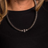 18" Burnished Silver Disc Beaded Necklace with Melon Bead Accent