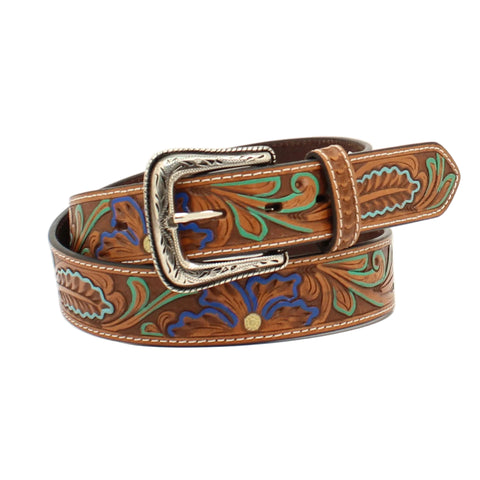 Nocona Mens Belt 1 1/2 Floral Tooled Brown