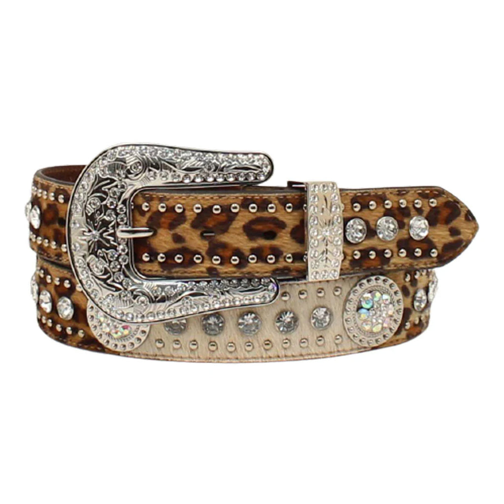 
Nocona Ladies Belt Calf Hair Leopard Ivory Round Conchos