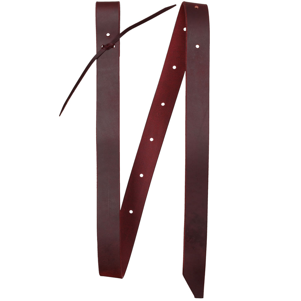 Full view of leather tie strap 