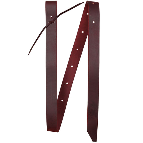 Full view of leather tie strap 