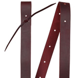 Close up view of leather tie strap
