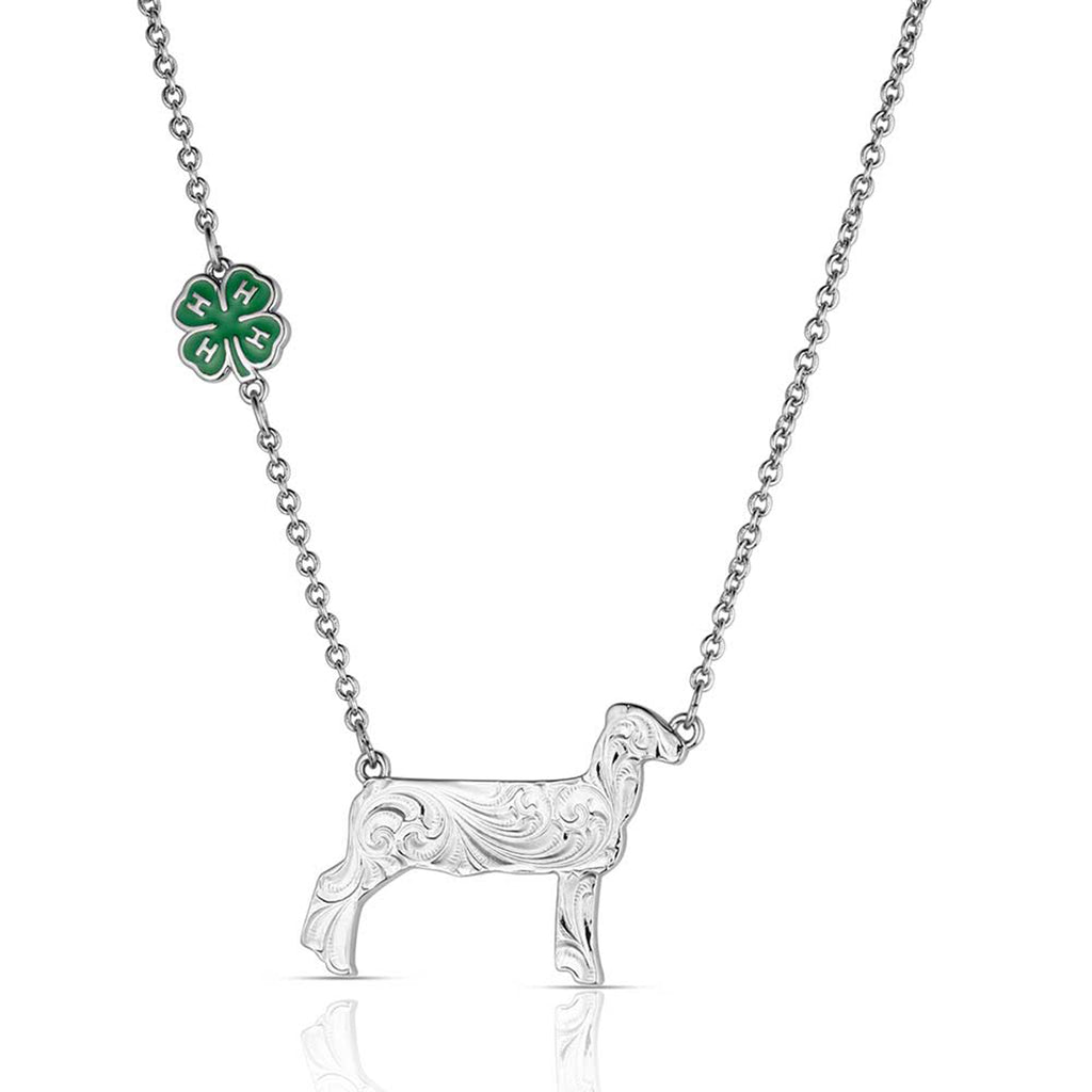 Close up view of Montana Silversmiths 4-H Sheep Necklace