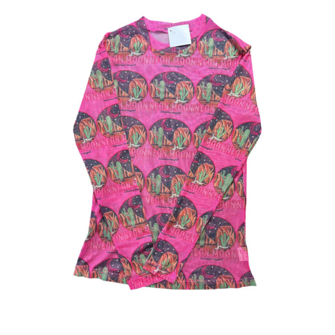 Pink Neon Moon Long Sleeve Mesh Top