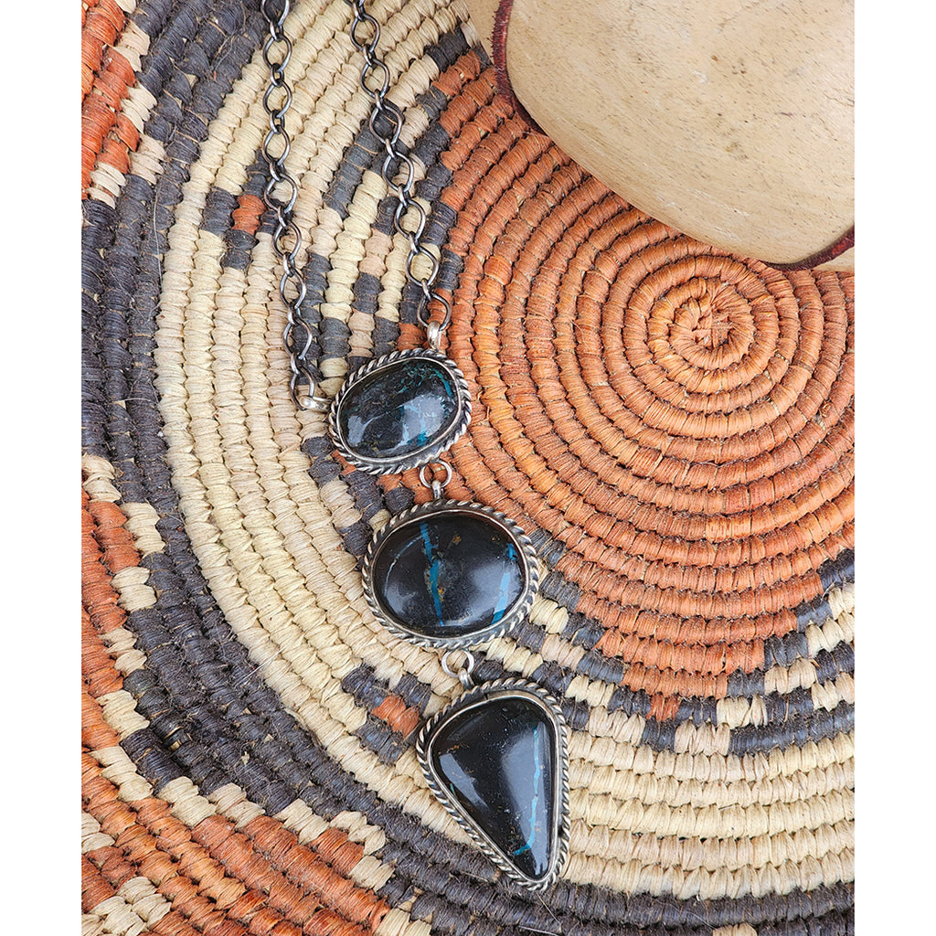 Three Stone Blue Moon Turquoise Drop Necklace on a Sterling Silver Chain 