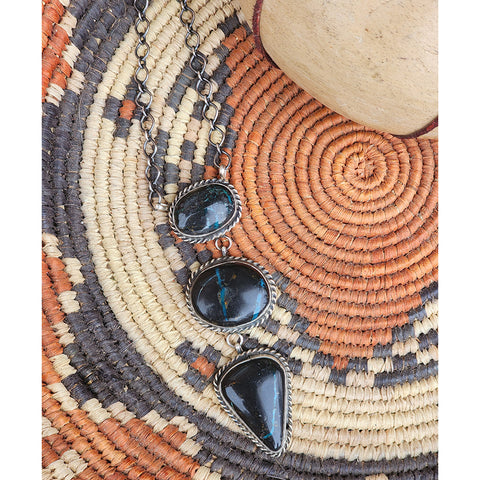 Three Stone Blue Moon Turquoise Drop Necklace on a Sterling Silver Chain 