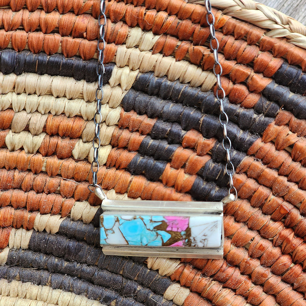 Cotton Candy Bar Necklace set in Sterling Silver Boarder 