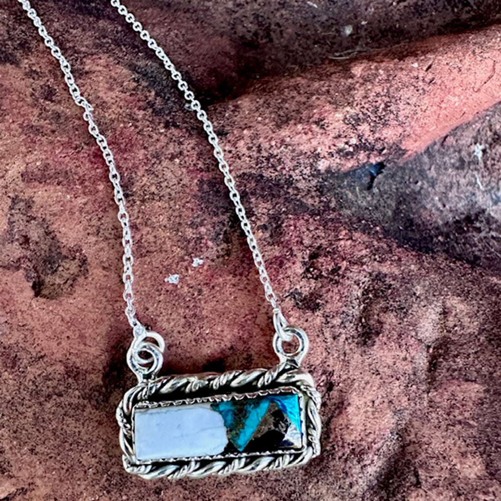 White Buffalo and Turquoise small bar necklace 