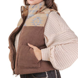 Women's Western Aztec Puffer Vest Chocolate & Tan Side View