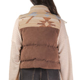 Women's Western Aztec Puffer Vest Chocolate & Tan Back View