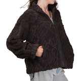 Black Teddy Cable Knit Fleece Jacket side view