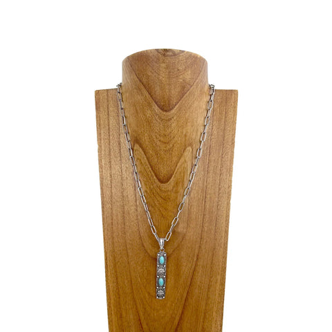 Full view of Long Vertical Turquiose Bar Chain Necklace 