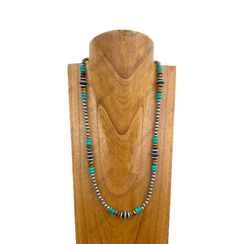 Full view of Turquoise & Amber Faux Navajo Pearl Necklace 