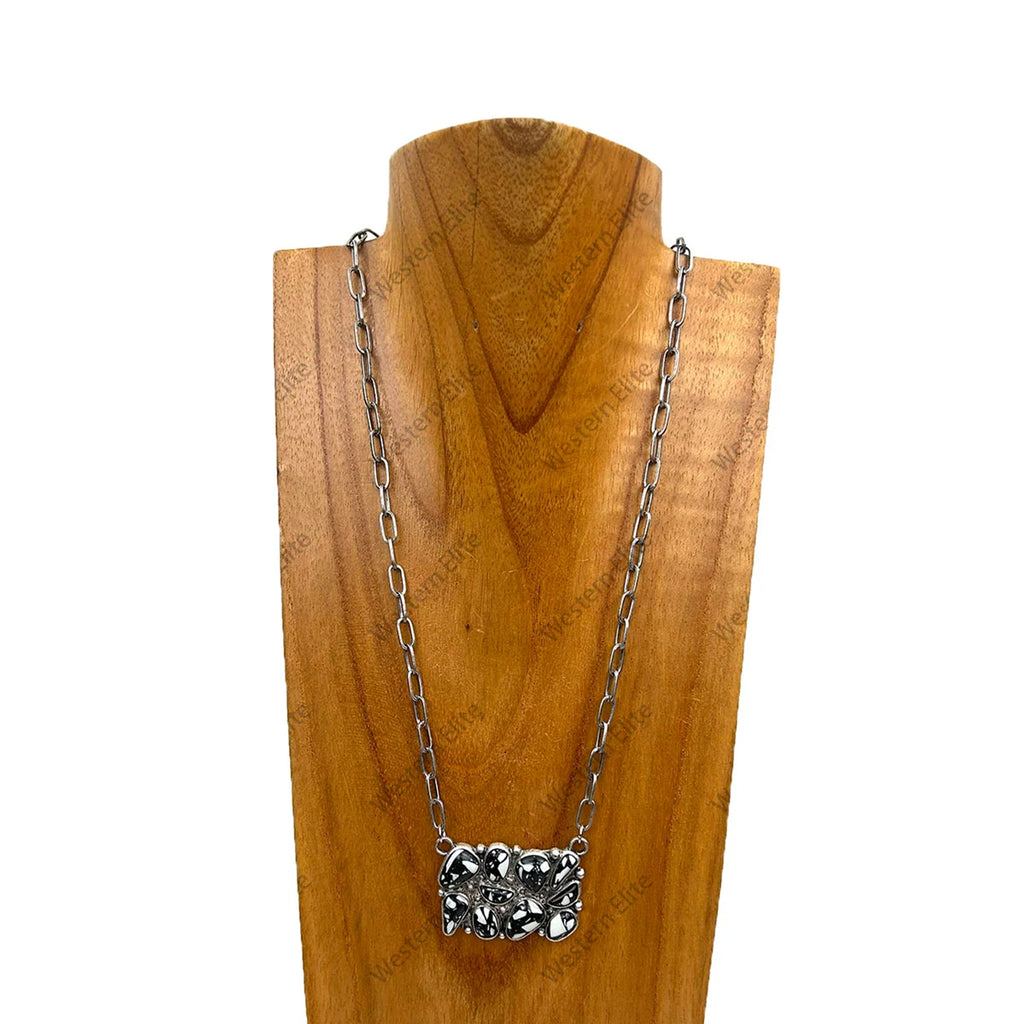 Full view of Black & White Stone Cluster Chain Necklace
