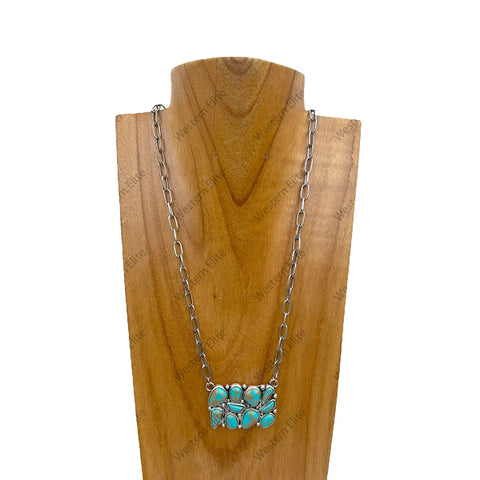 Brown & Turquoise Stone Cluster Chain Necklace