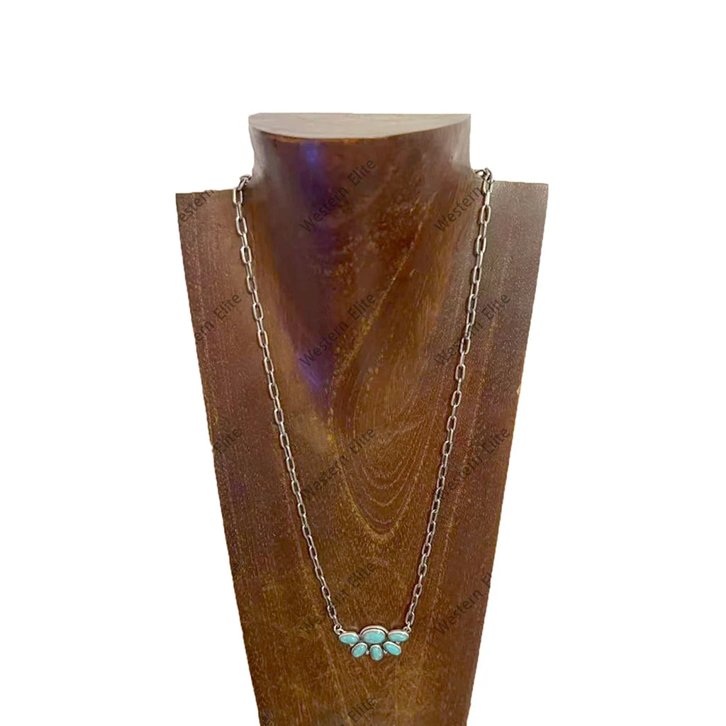 Full view of Small Turquoise Stone Medallion Chain Necklace 