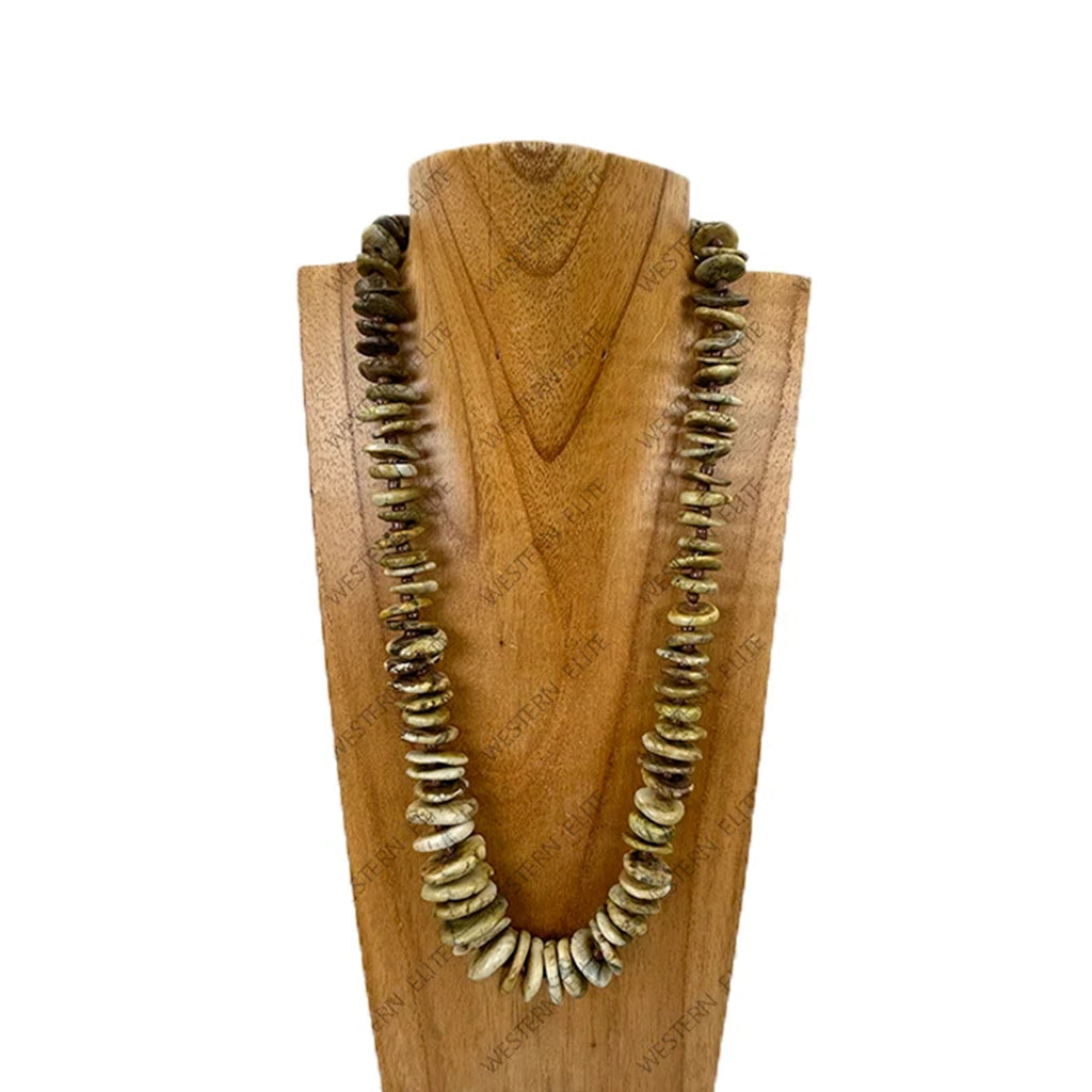 Full view of 23" Taupe Flat Turquoise Stone Necklace 