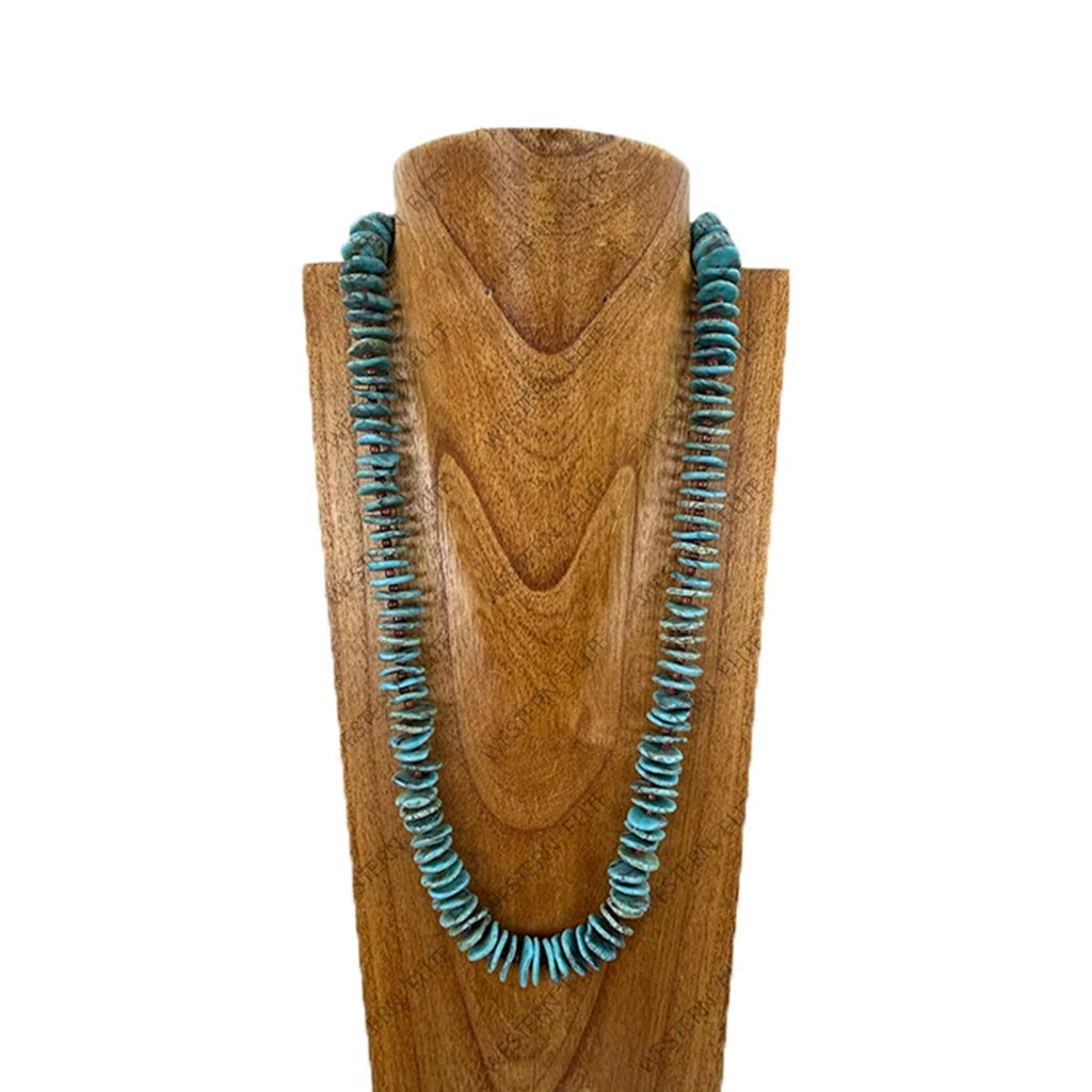 Full view of 28" Flat Turquoise Disc Necklace 