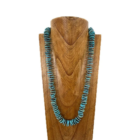 Full view of 28" Flat Turquoise Disc Necklace 