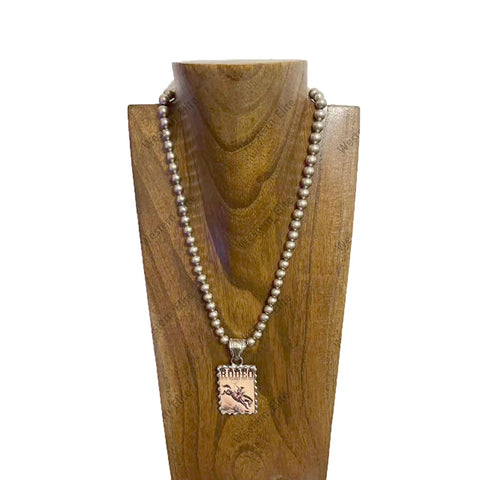 Full view of Small Beige Rodeo Cameo Pearl Necklace 