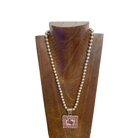 Full view of Medium Rodeo Bull Rider Cameo Pearl Necklace 