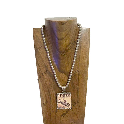Full view of Large Bronc Rodeo Cameo Pearl Necklace 