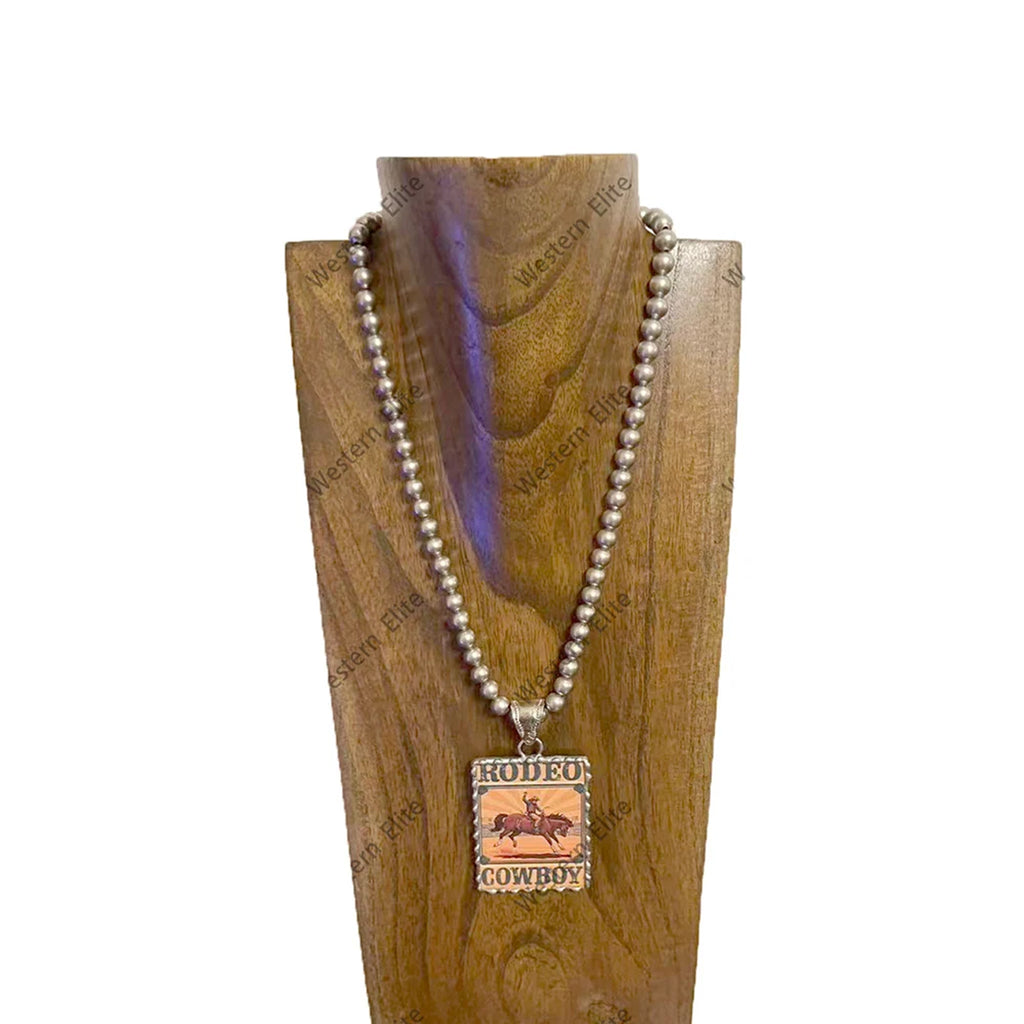 Full view of Large Rodeo Cowboy Cameo Pearl Necklace 