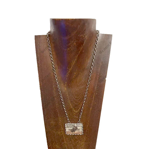 Full view of Small Rodeo Bull Rider Cameo Chain Necklace 