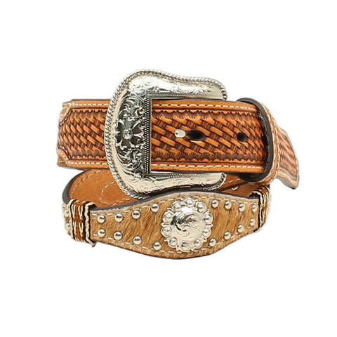 Nocona Boy's Scalloped Calf Hair Belt-Front