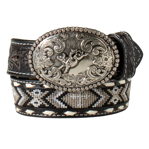 Nocona Kid's Black Embroidered Inlay Belt