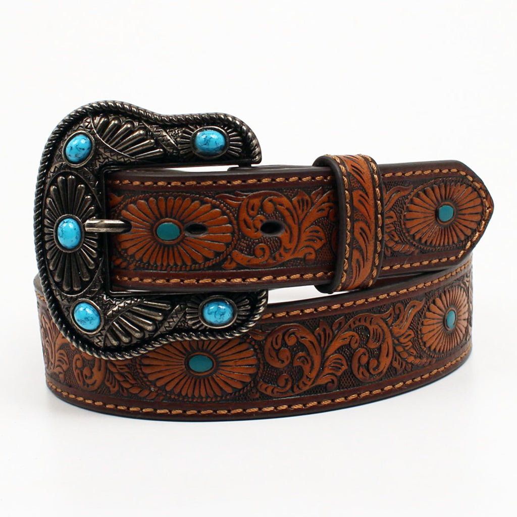 Nocona Women's Brown and Turquoise Floral Stone Belt