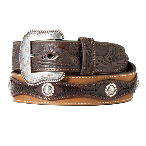 3D Belt Mens Western Leather Diamond Conchos Lacing 6820 Black