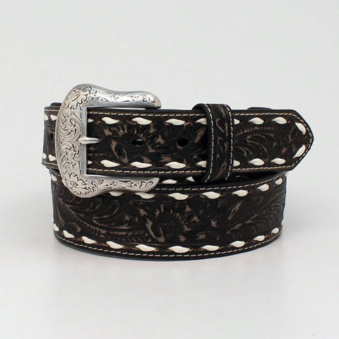 Nocona Men's Black Distressed Tooled Belt