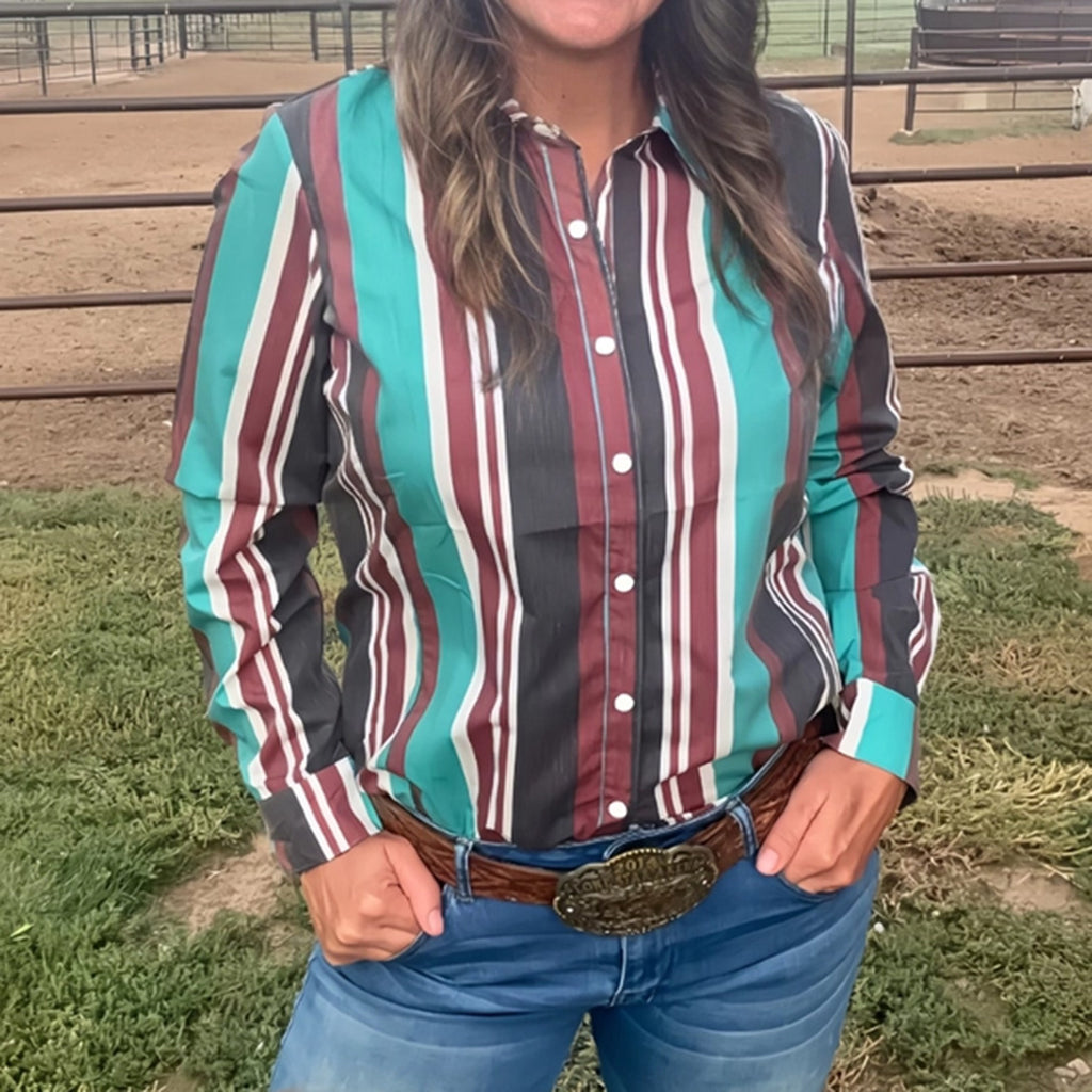 Oh My Darling Snap Front Shirt with Colorful Stripes 