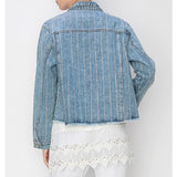 Denim Jacket with Rhinestone Stripes 
