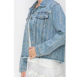 Denim Jacket with Rhinestone Stripes 
