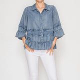 Lightweight Chambray Ruffle Detailed Jacket