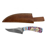 8" Old Ram Knife/Leather Sheath 4" Blade and Handle with Multicolor Accent