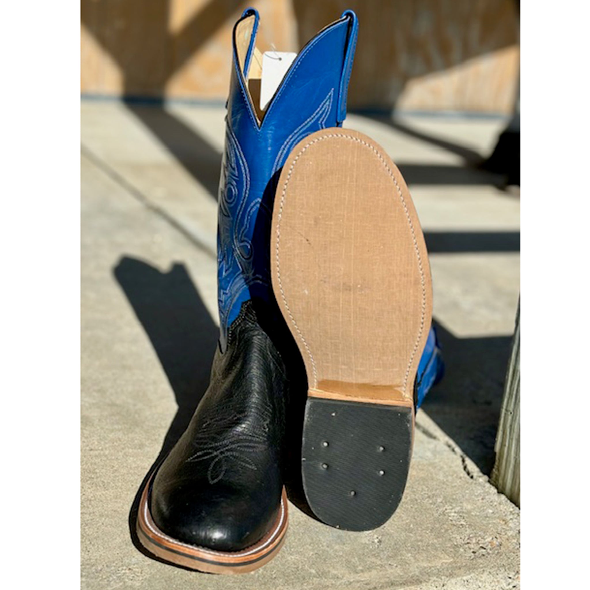 Olathe Black & Blue Smooth Ostrich Boots