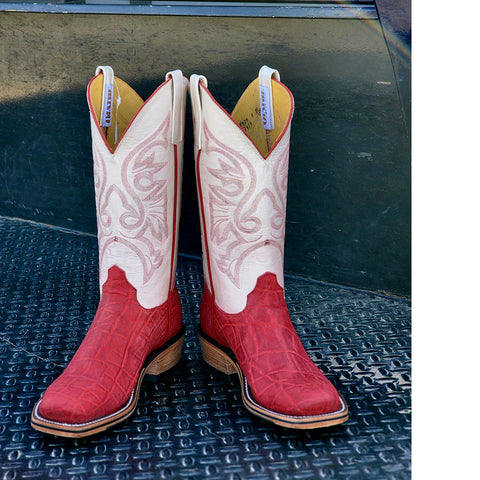 Red Elephant Boots White Top with Stitching 