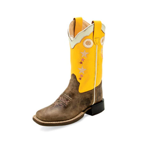 Old West Children's Cactus Brown foot & Yellow Shaft Boot